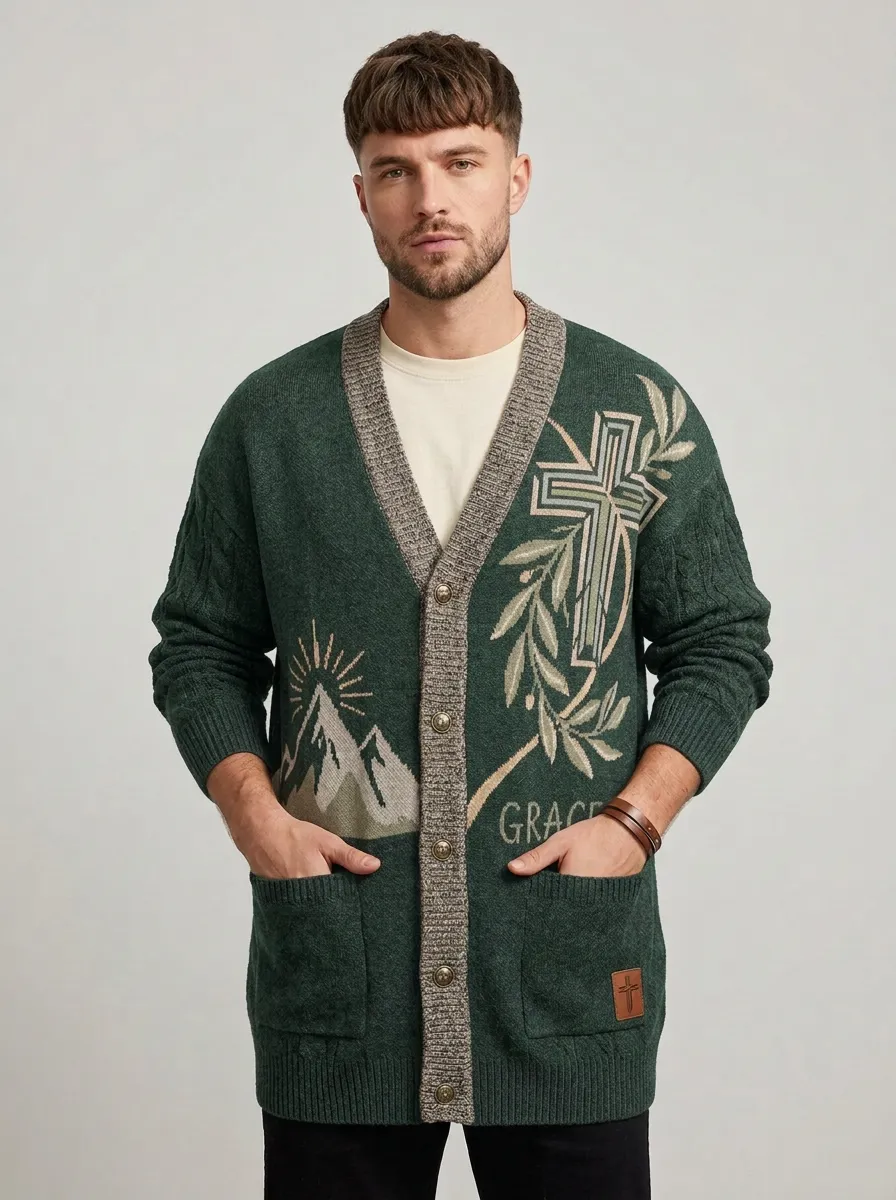 Men's Faith Christian Cross Mountain Grace Printed Cardigan