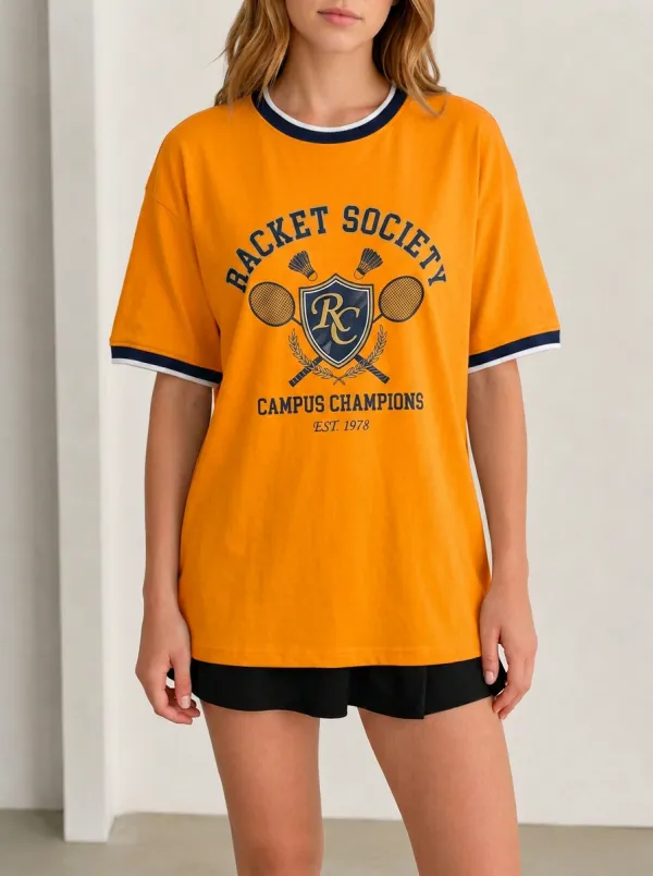 Women's Racket Sports Lover Campus Champion Printed T-shirt