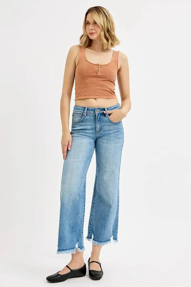 Casual Mid Rise Wide Leg Denim Jeans