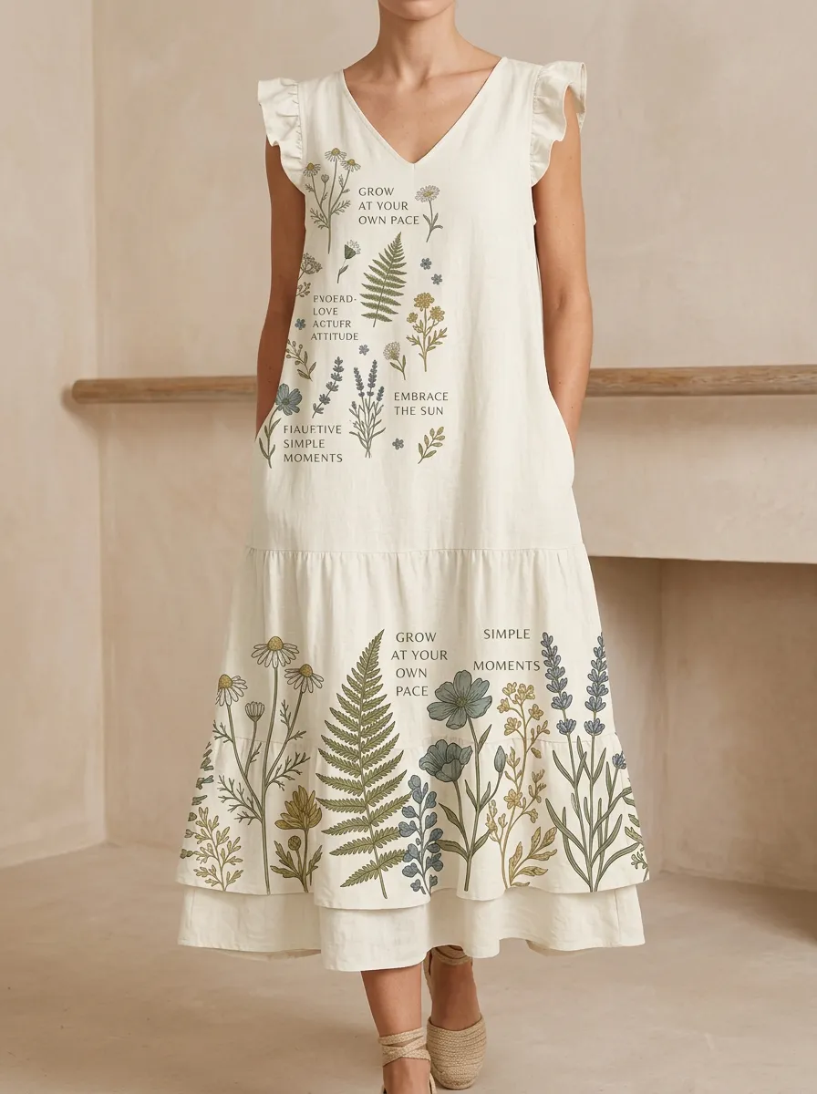 Botanical Quote Wildflower Ruffle Dress