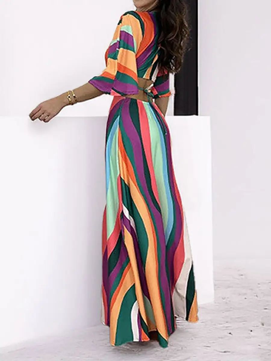 Cropped Printed Neck Maxi Dress