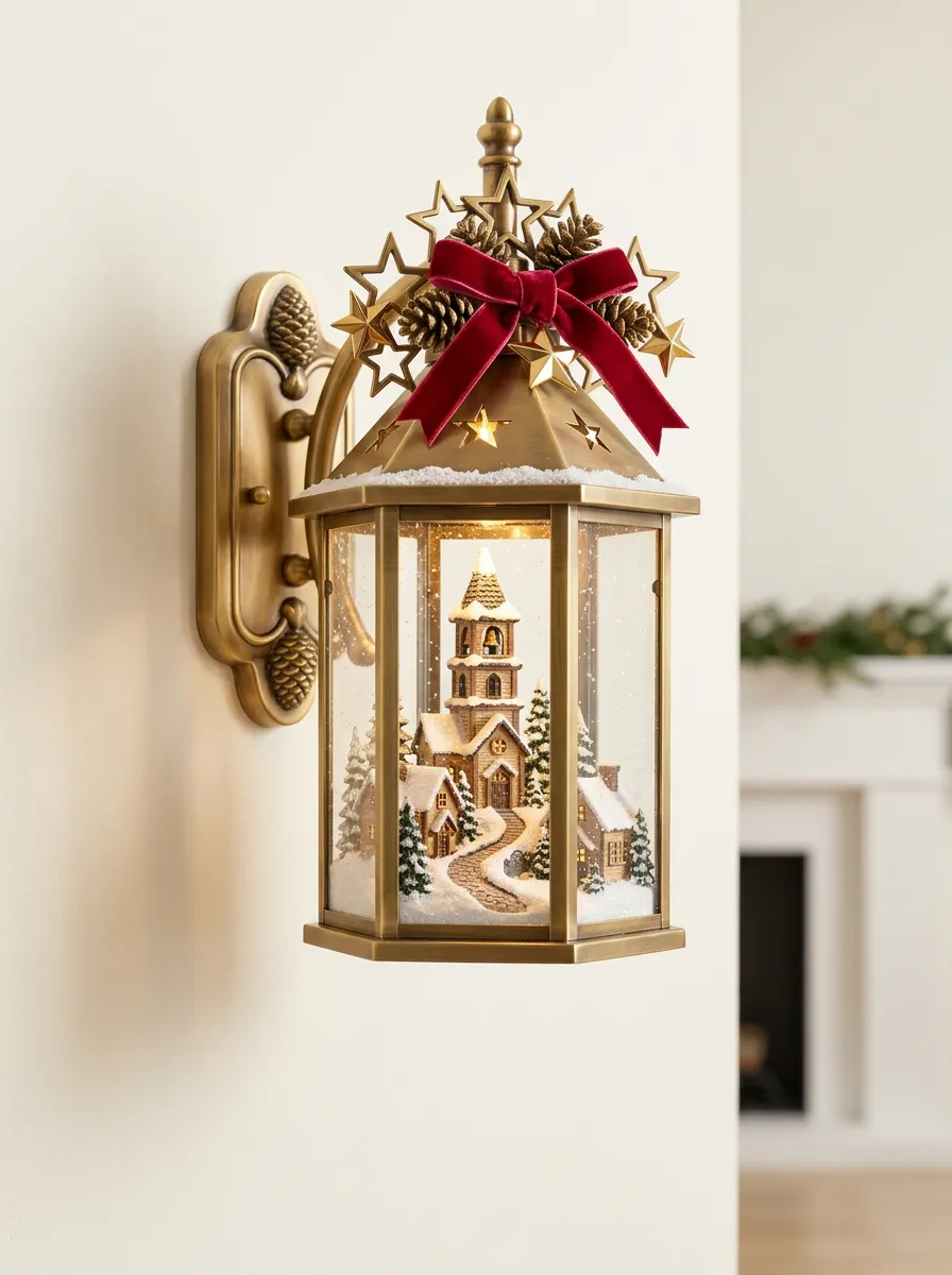 Snowy Village Scene Christmas Wall Light