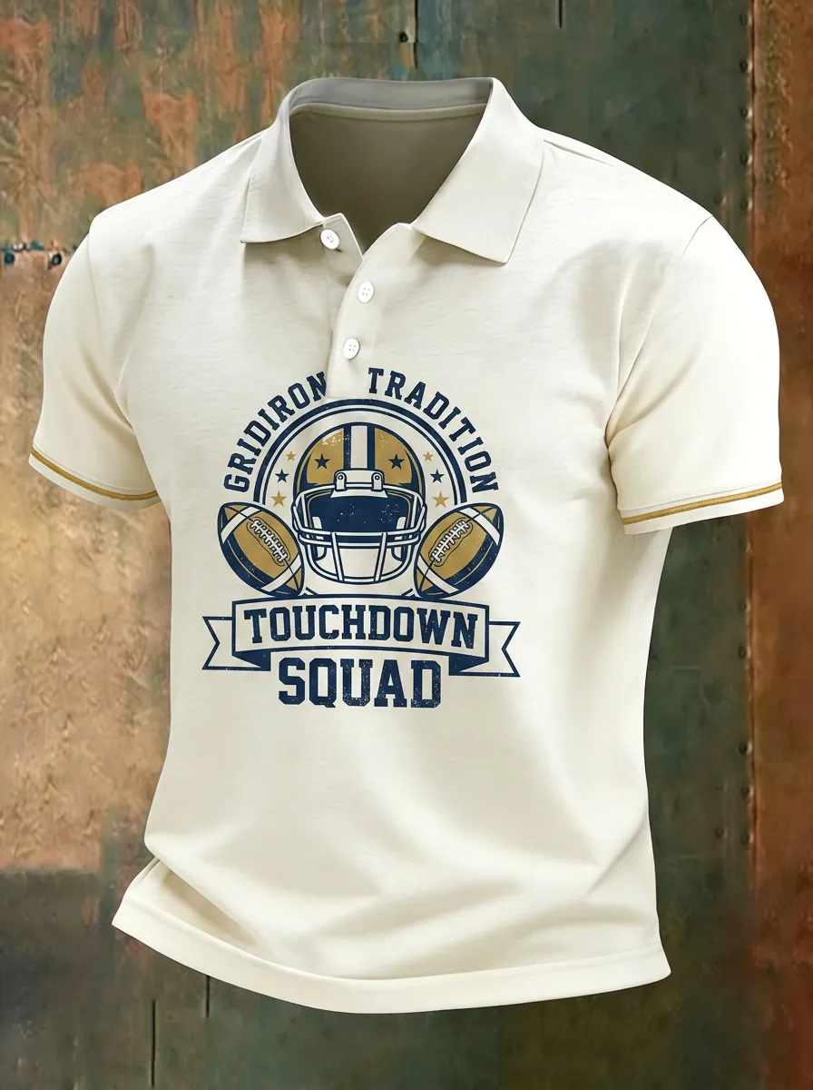 Men's American Football Gridiron Tradition Touchdown Squad Graphic Polo Shirt