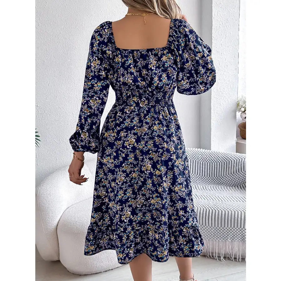 Long Sleeve Square Neck Midi Dress