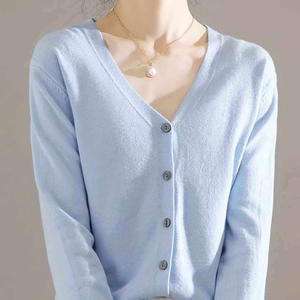 Elegant V Neck Long Sleeve Cardigan