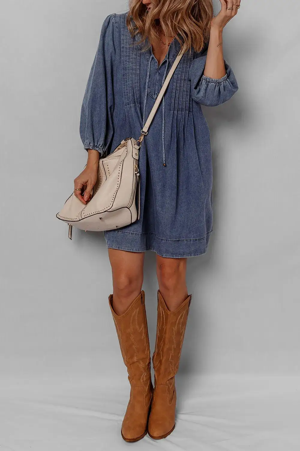 Classic Long-Sleeve Denim Mini Dress