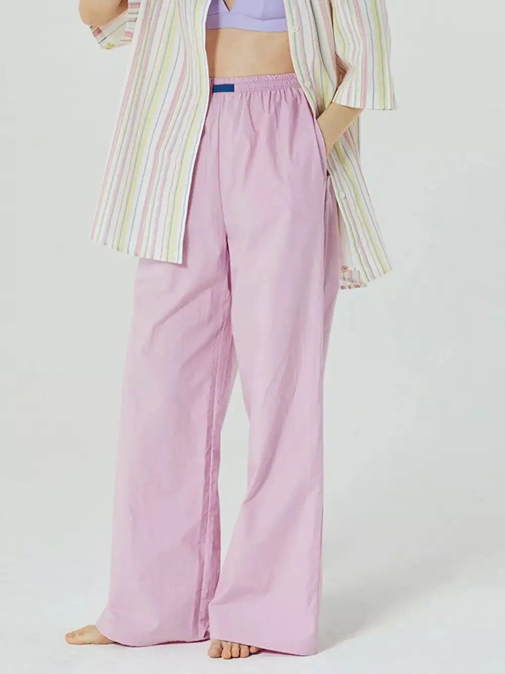 Relaxed Elastic Waist Wide Leg Pants