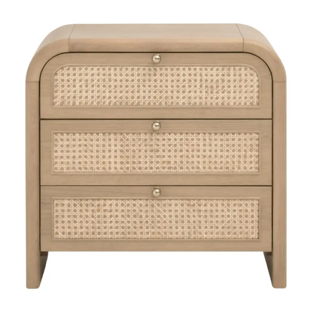 Oak Framed Cane Drawer Nightstand