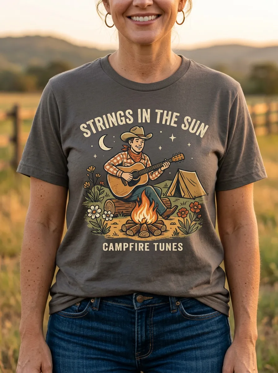 Guitar Campfire Women's Country Music Casual T-Shirt