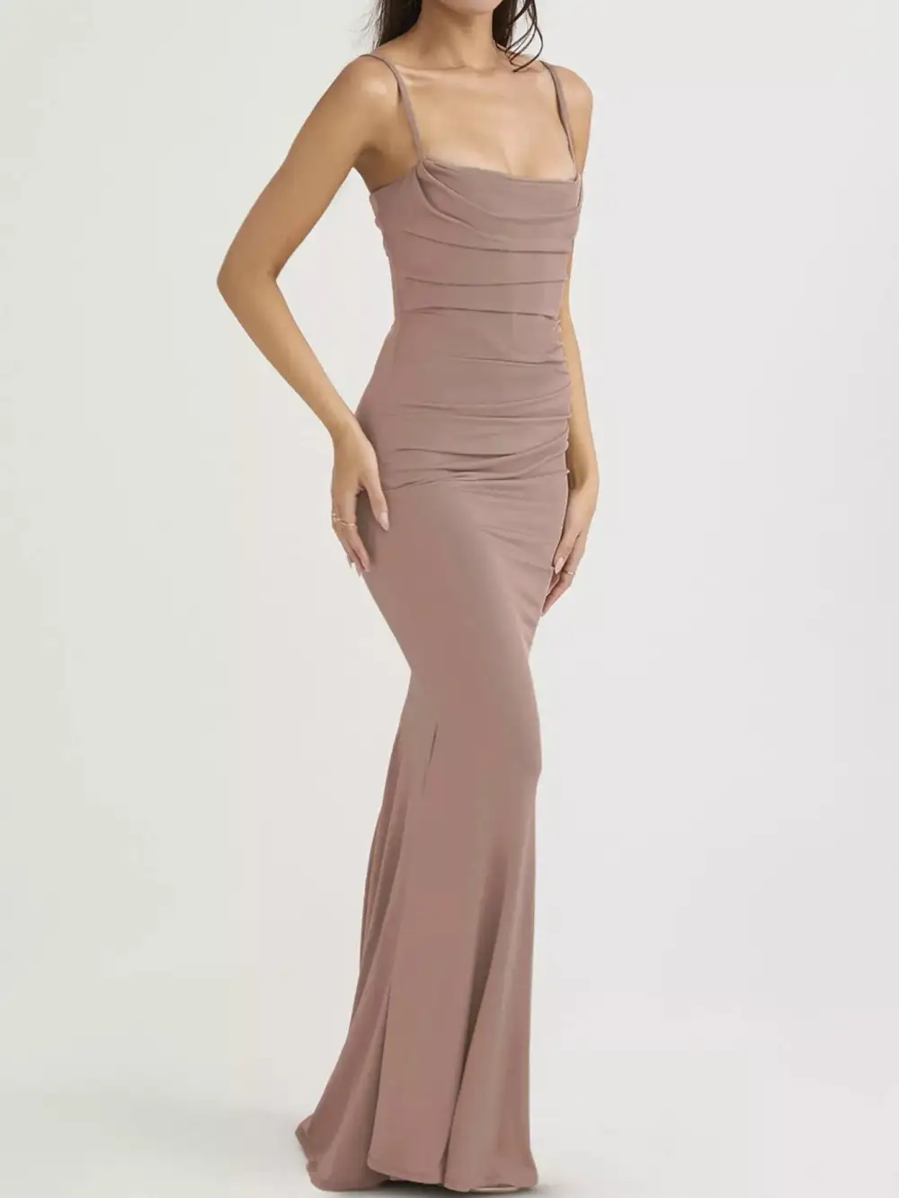 Ruched Spaghetti Strap Bodycon Maxi Dress