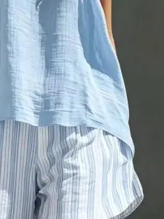 Round-Neck Striped Shorts Matching Set