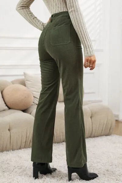 High Waist Square Pocket Corduroy Pants