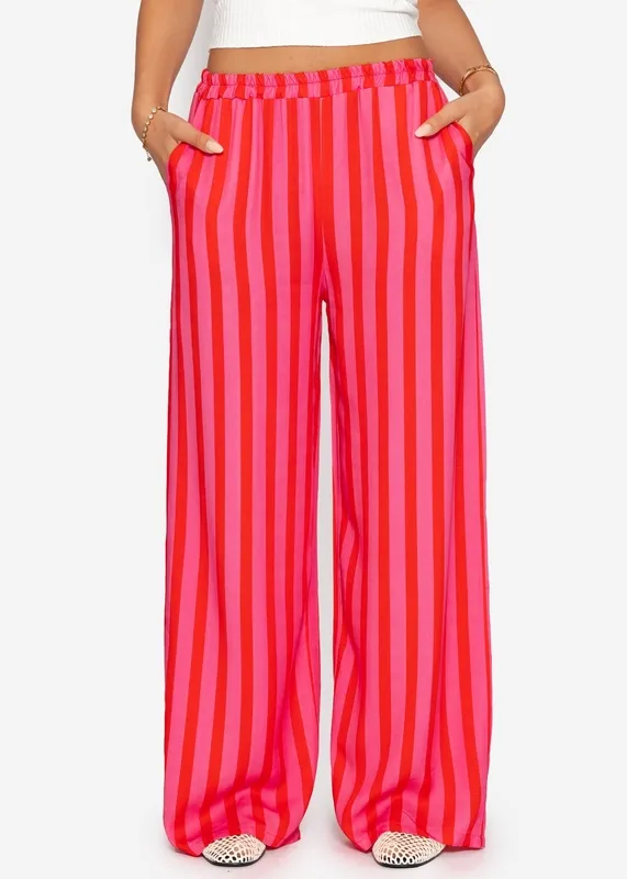 Pink Striped Wide Leg Pants