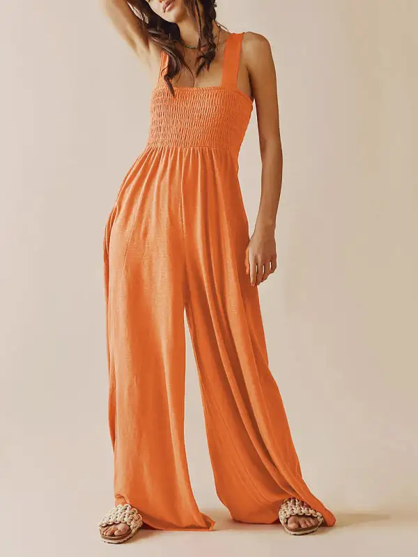 Square Neck Slim Pleated Jumpsuit