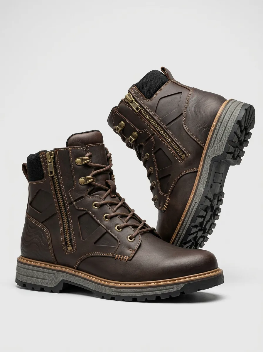 Unisex Leather Side-Zip Tactical Work Boots