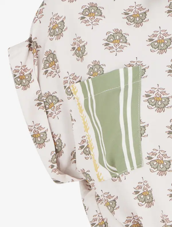 Modern Short Sleeve Floral Print Straight Fit Stand Collar Button Shirt