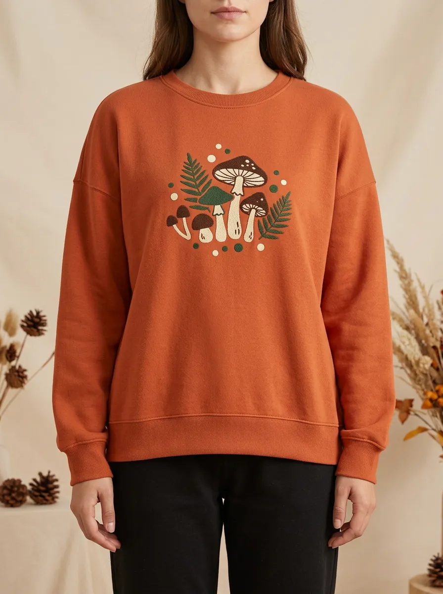 Relaxed Printed Mushroom Fern Graphic Sweatshirt