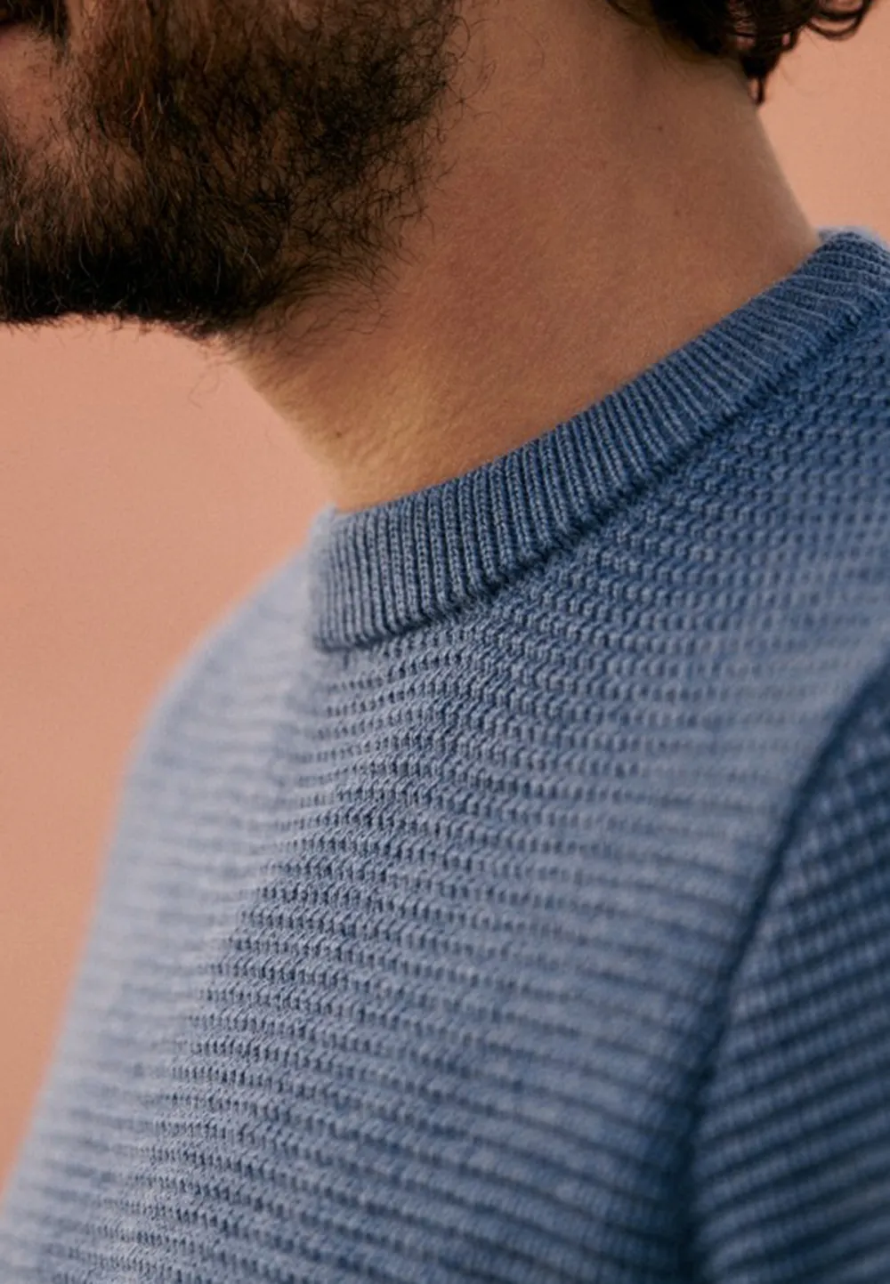 Slate Blue Fine Ribbed Knit Crew Neck Sweater