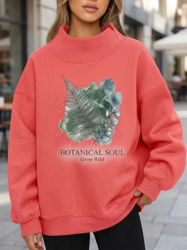 Botanical Soul Fern Watercolor Mock Neck Sweatshirt