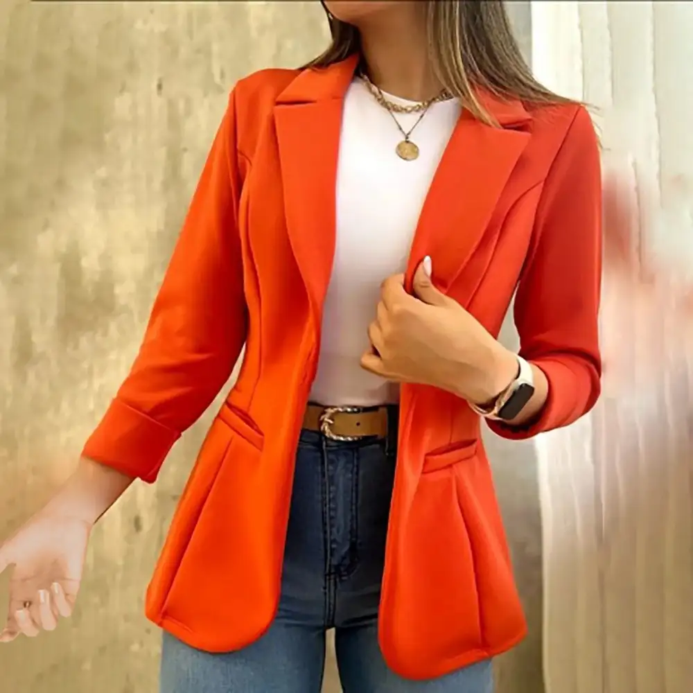 Single-Breasted Long-Sleeve Lapel-Collar Lightweight Tailored Blazer