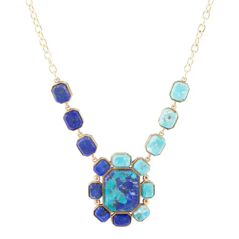 Chain Pendant Turquoise Lapis Bronze Necklace