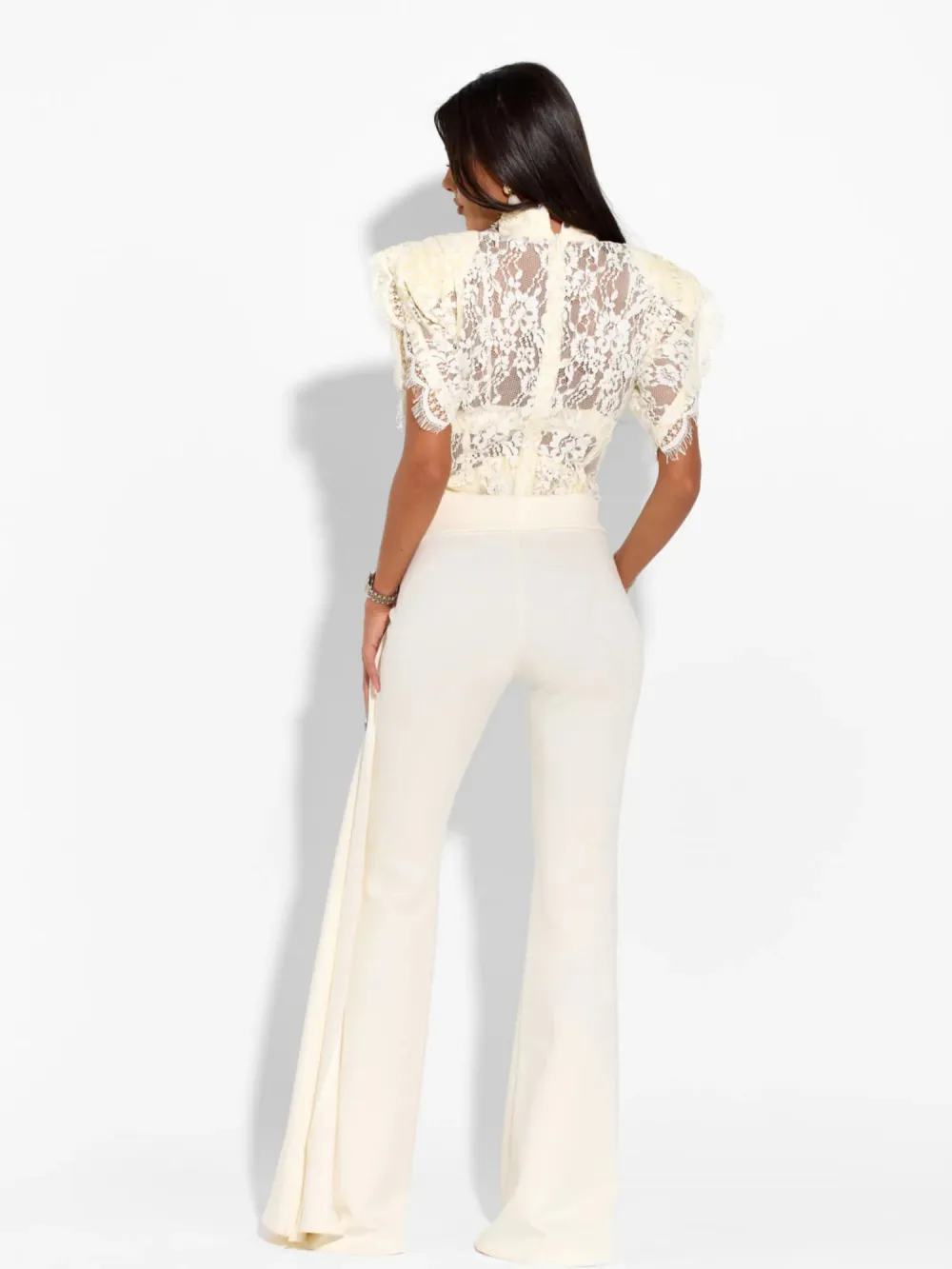 Rosalie Lace High Neck Top & Wide Leg Pants Set