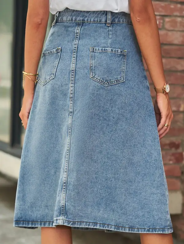 Denim Button Front Midi Skirt