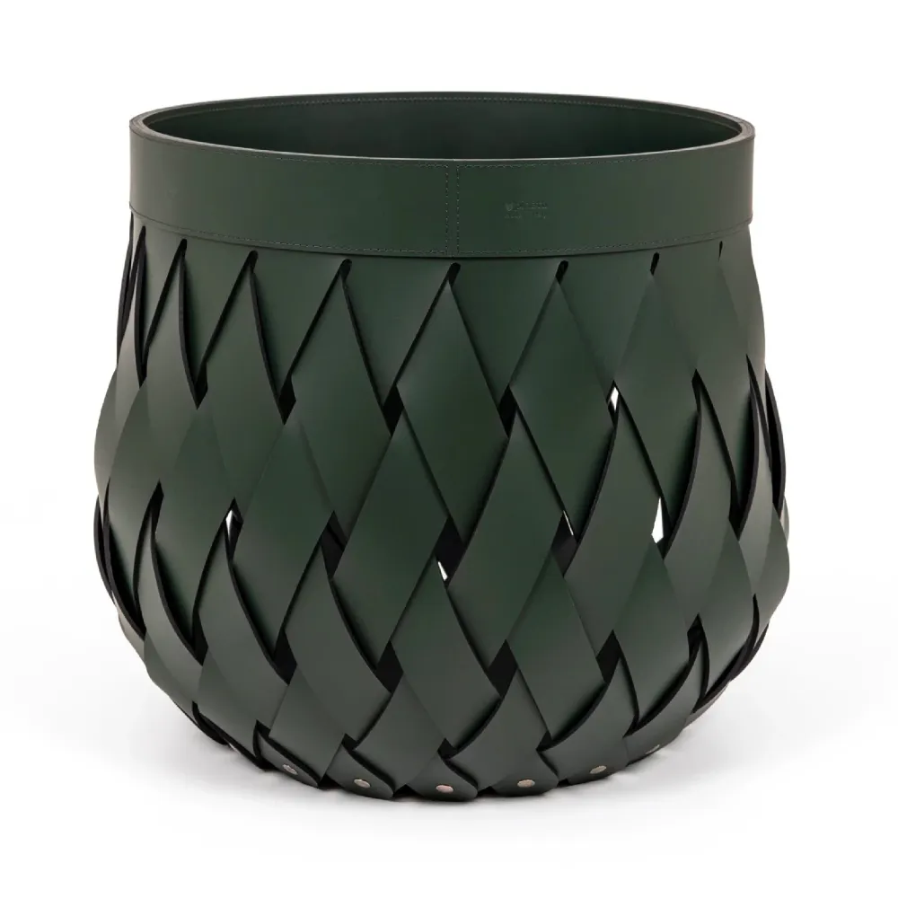 Sculptural Handwoven Leather Basket