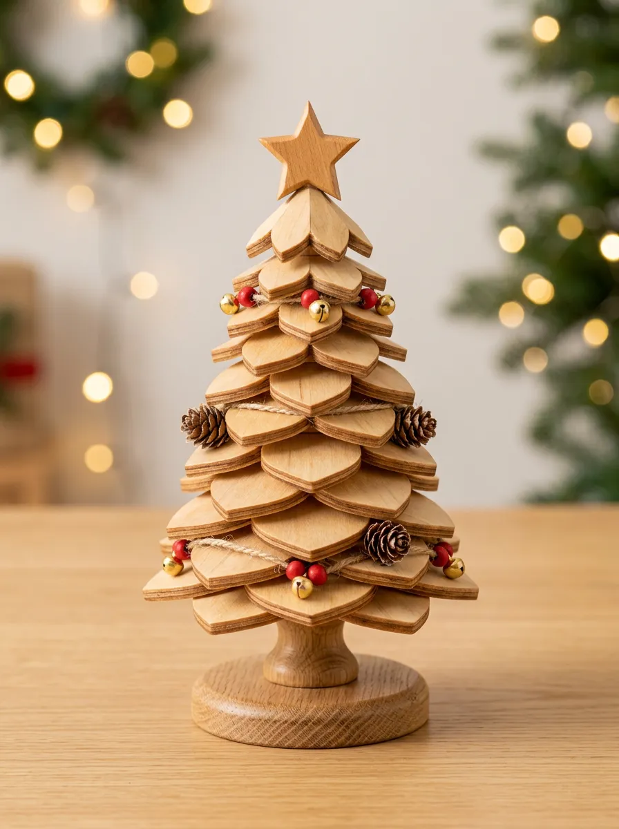 Wooden Star Pinecone Berry Christmas Tabletop Tree