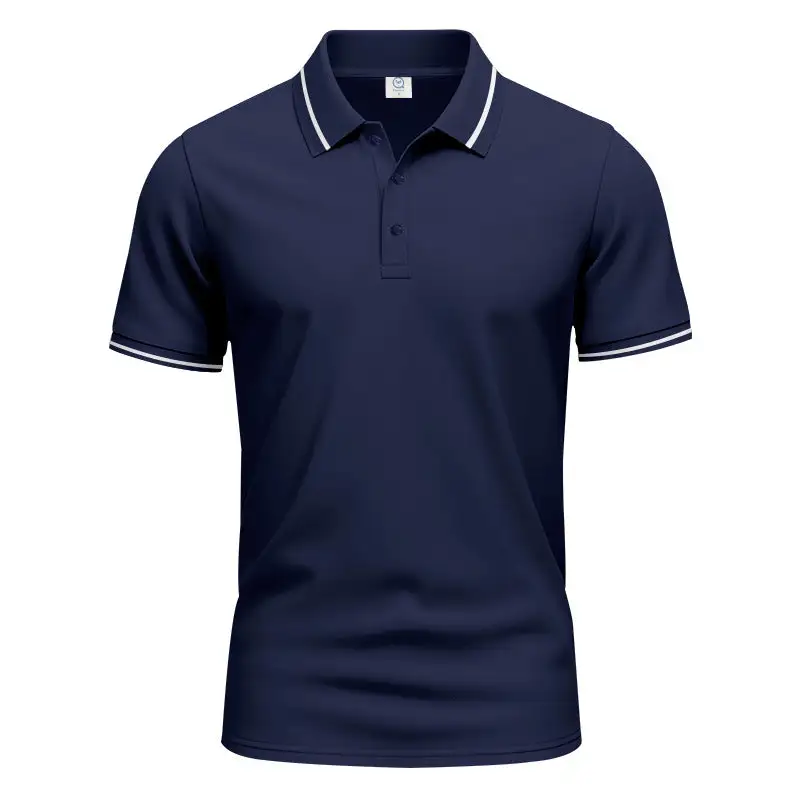 Men's Breathable Interlock Polo Shirt With Contrast Tipping Short Button Placket And Slim Silhouette