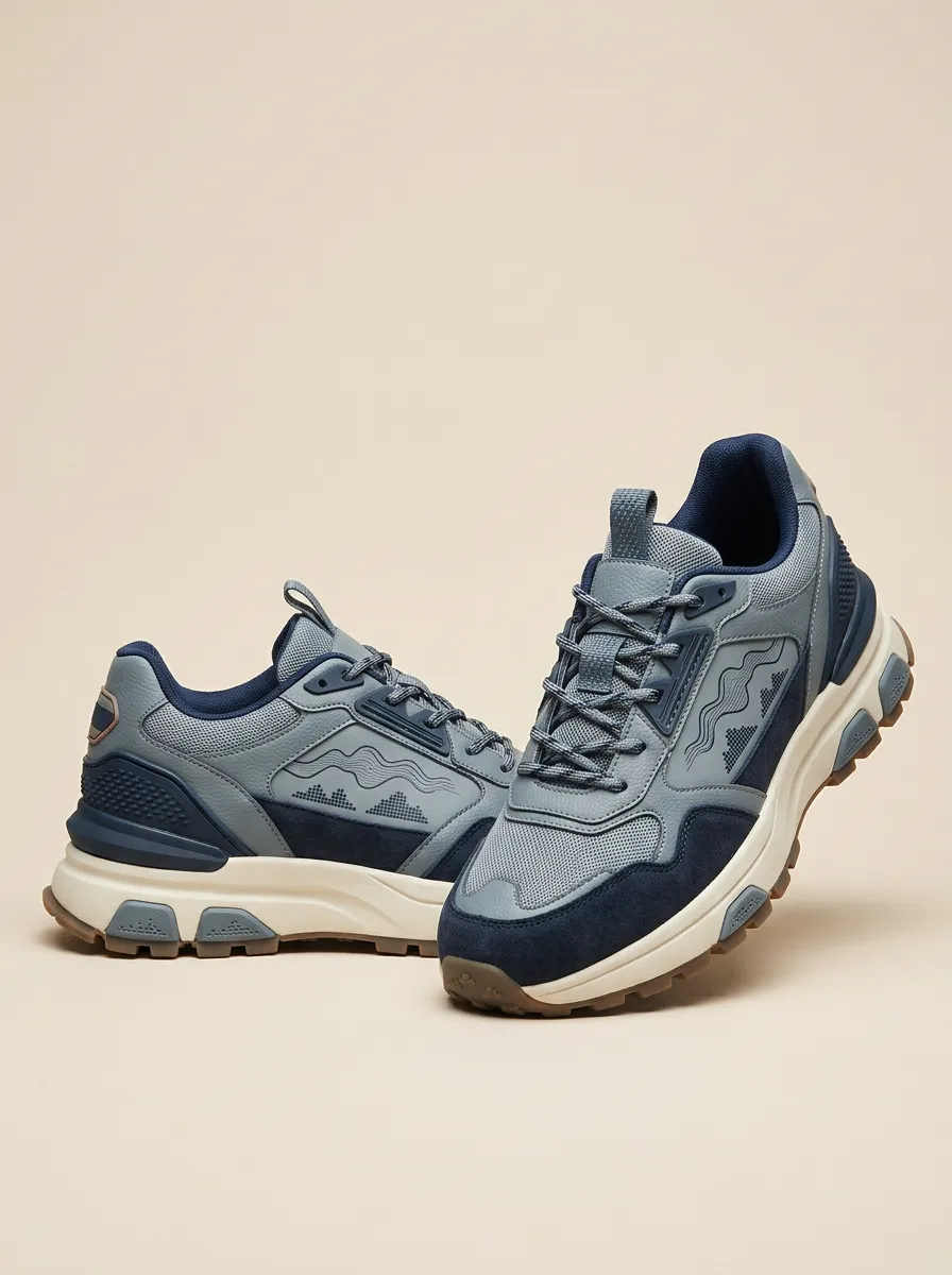 Men's Outdoor Hiking Mountain Wave Print Sneakers