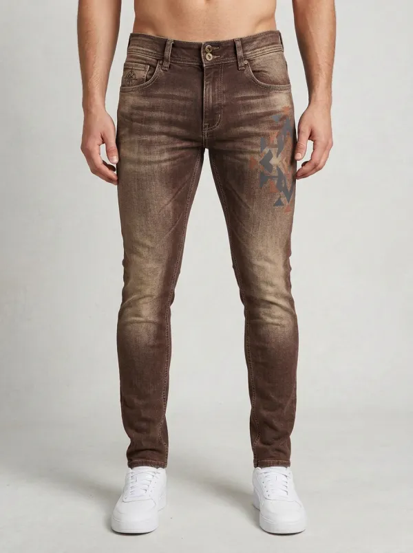 Men's Tribal Geometric Pattern Graphic Slim-Fit Jeans