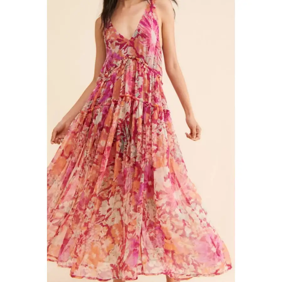 Frill V-Neck Midi Dress