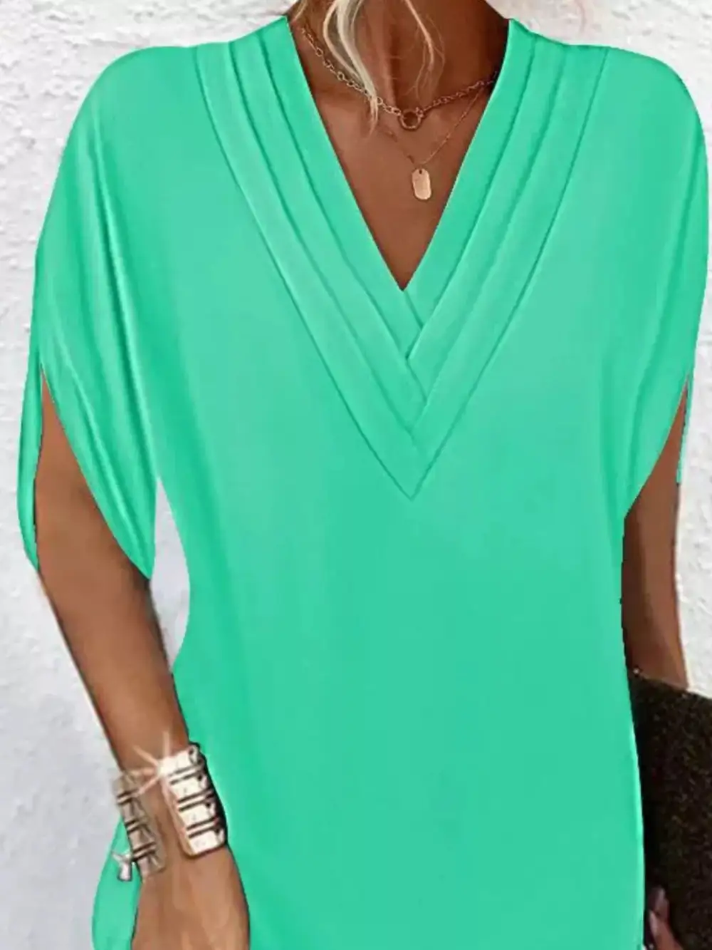 V Neck Slit Mini Dress