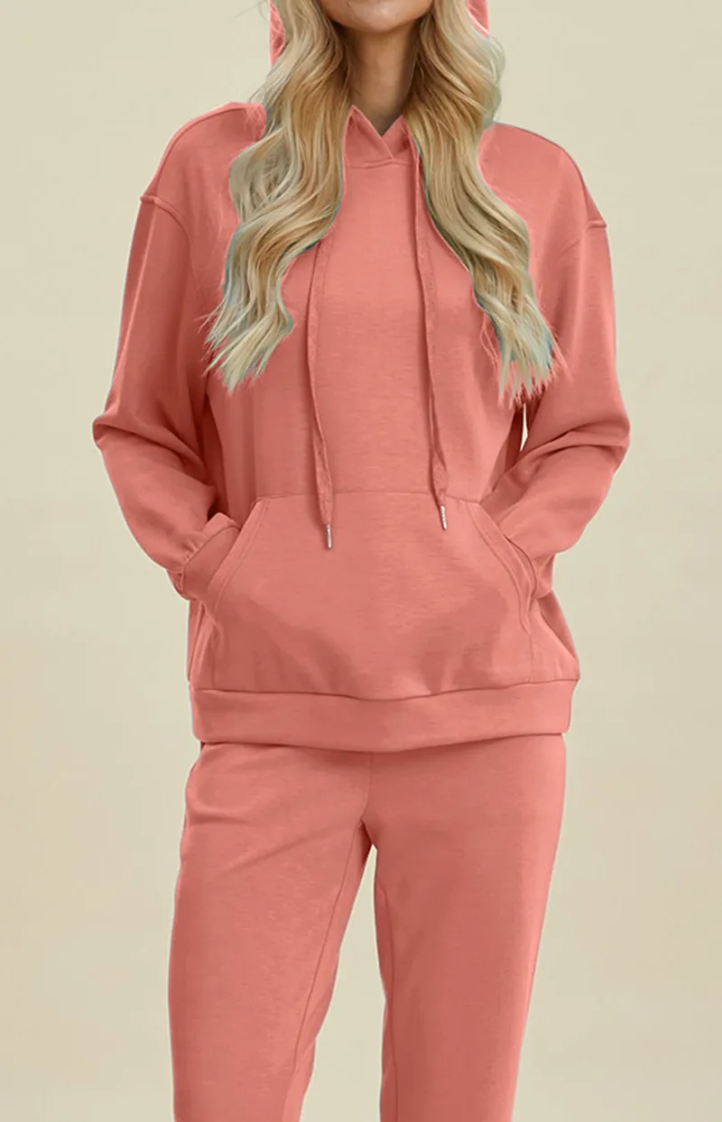 Drawstring Kangaroo-Pocket Long-Sleeve Hoodie