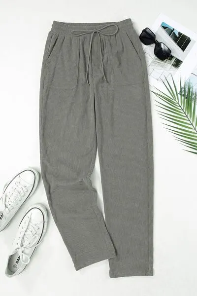 Drawstring Straight Pants With Pocket