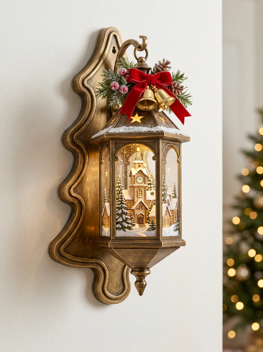 Snowy Village Church Christmas Wall Light