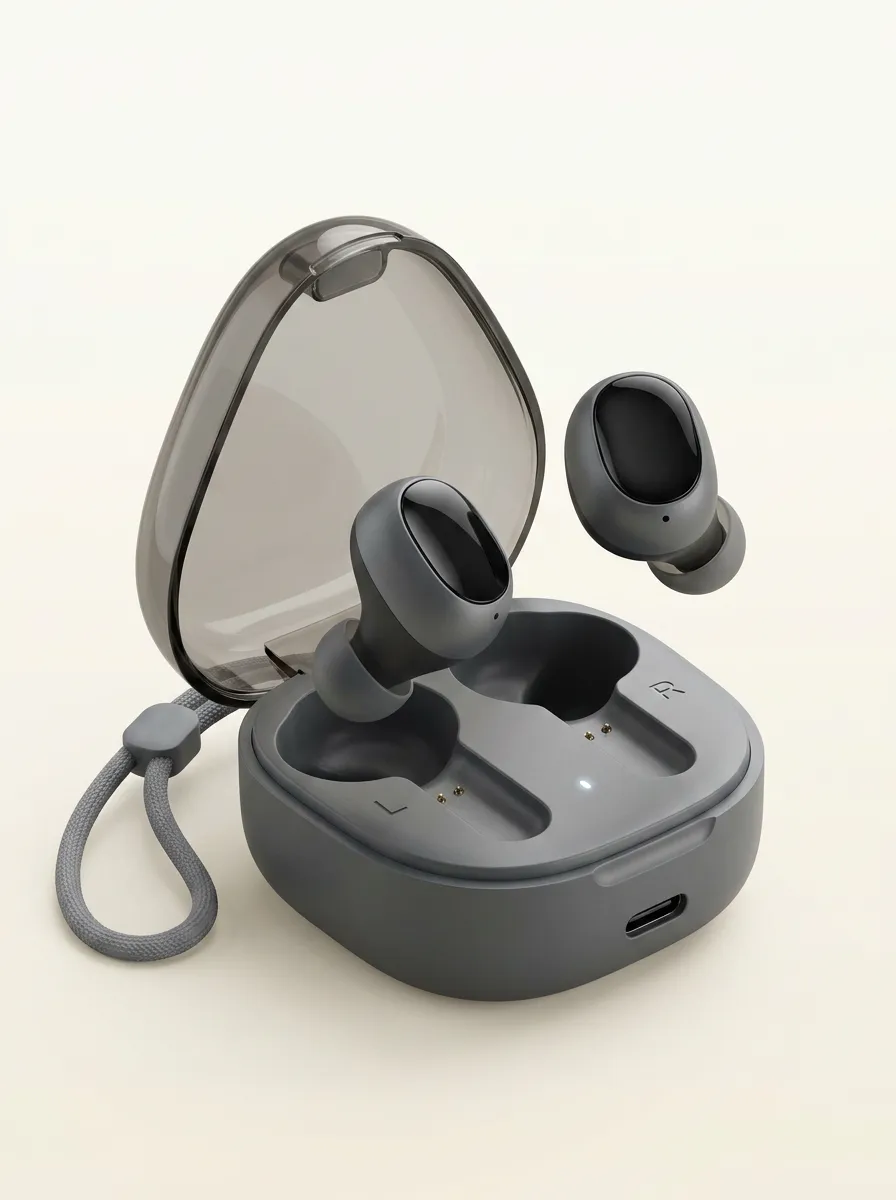 Unisex Tech Enthusiast Minimalist Grey Printed Earbuds