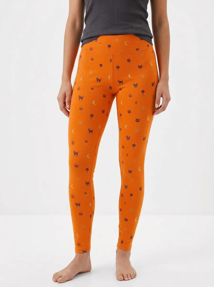 Women's Halloween Pumpkin Cat Moon Leggings