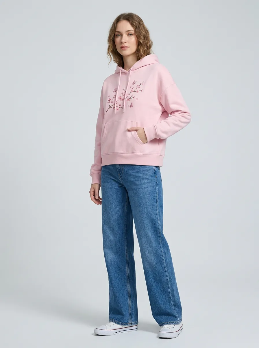 Women's Floral Nature Lover Cherry Blossom Printed Hoodie