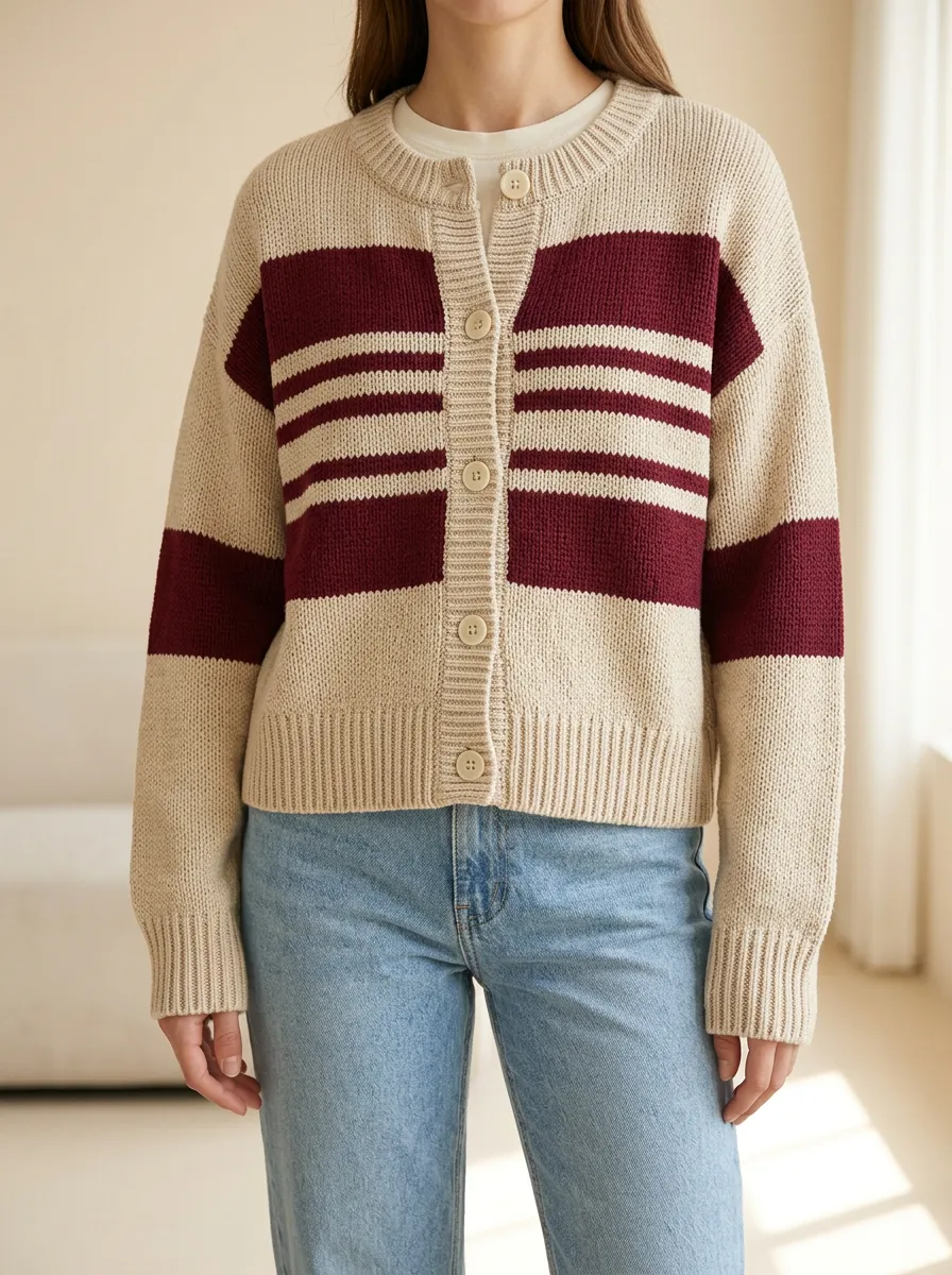 Layered Rugby Striped Knit Cardigan