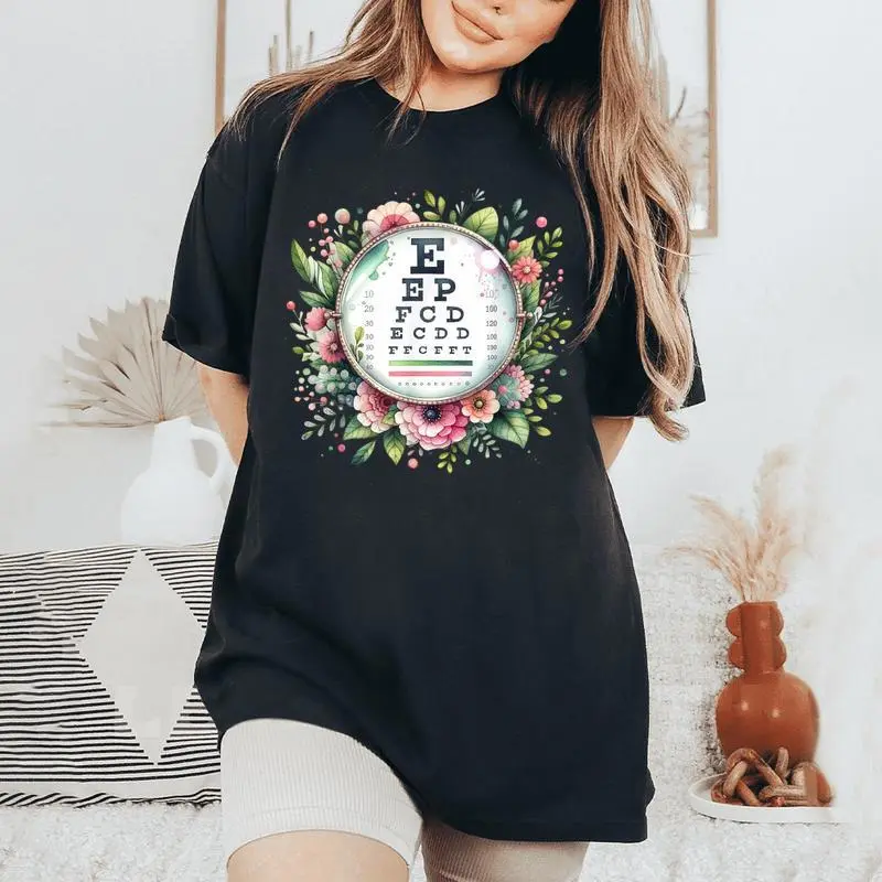 Floral Eye Chart Optometry Sight Squad Eye Dr Optician Staff Women's Oversized Comfort T-Shirt