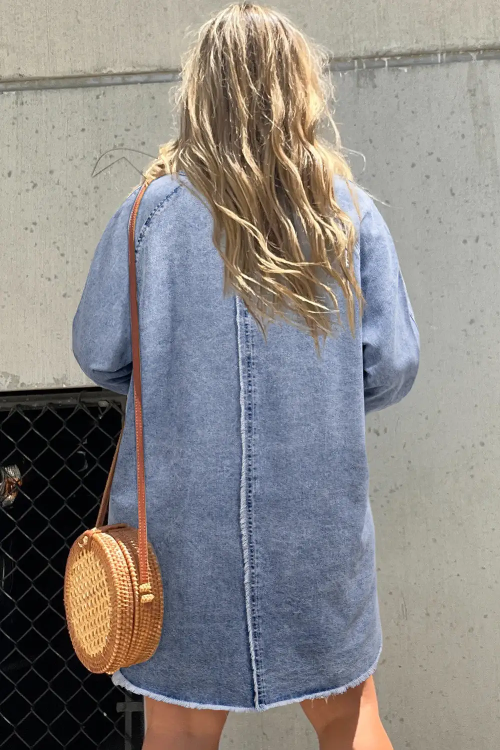 Denim Look Button Front Pocket Detail Mini Dress