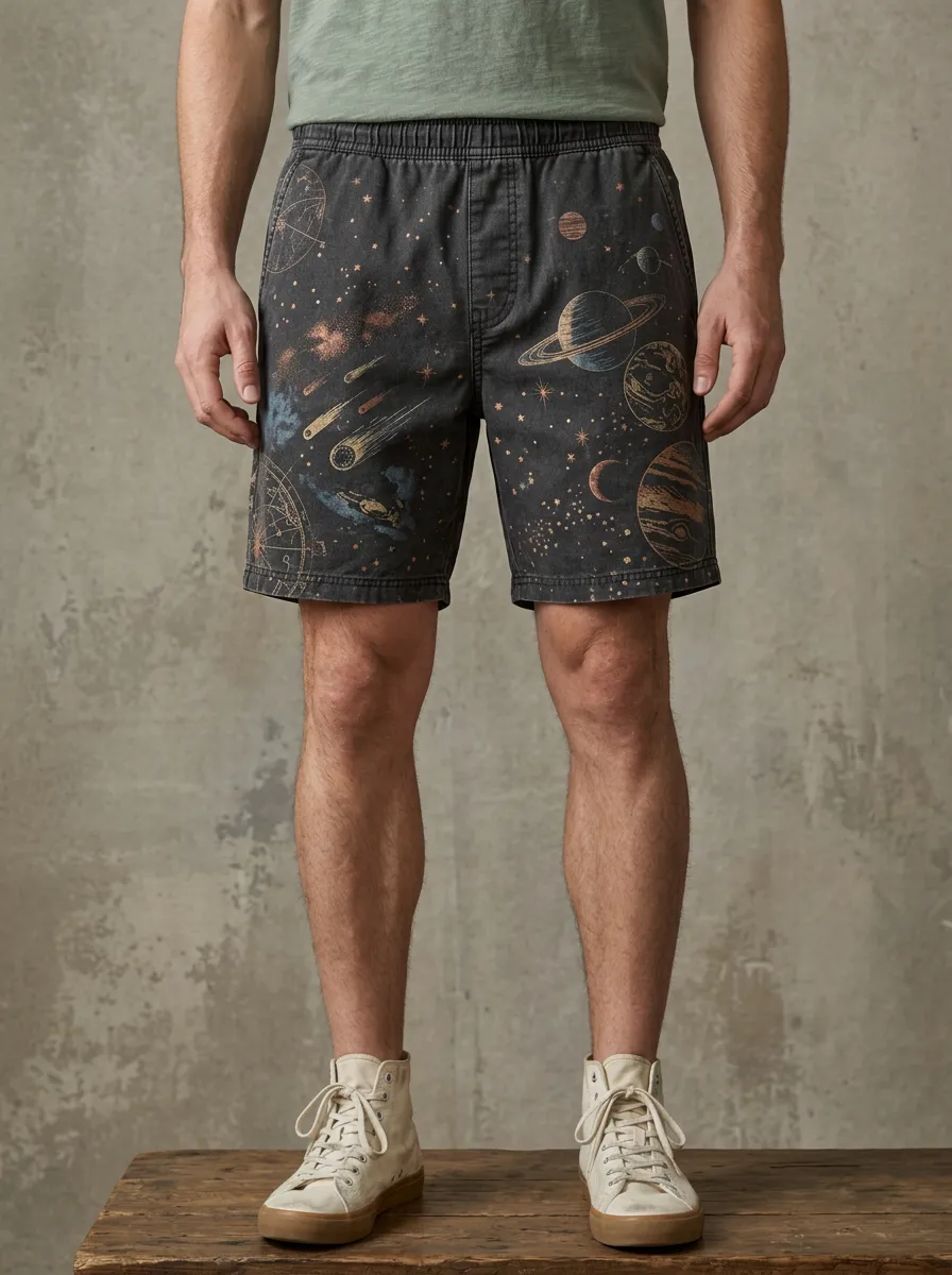 Men's Space Astronomy Planet Elastic Waist Shorts