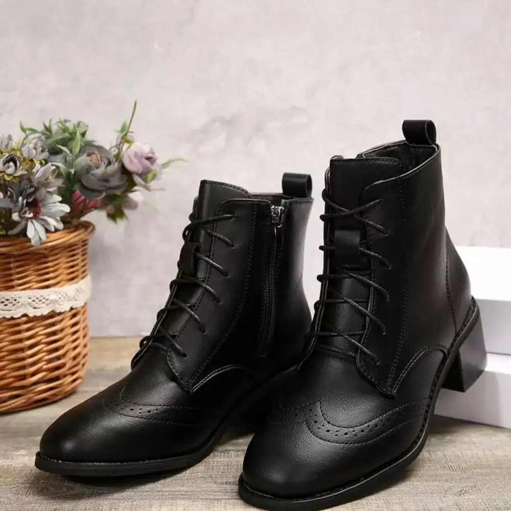 Lace Up Ankle Boots with Zipper