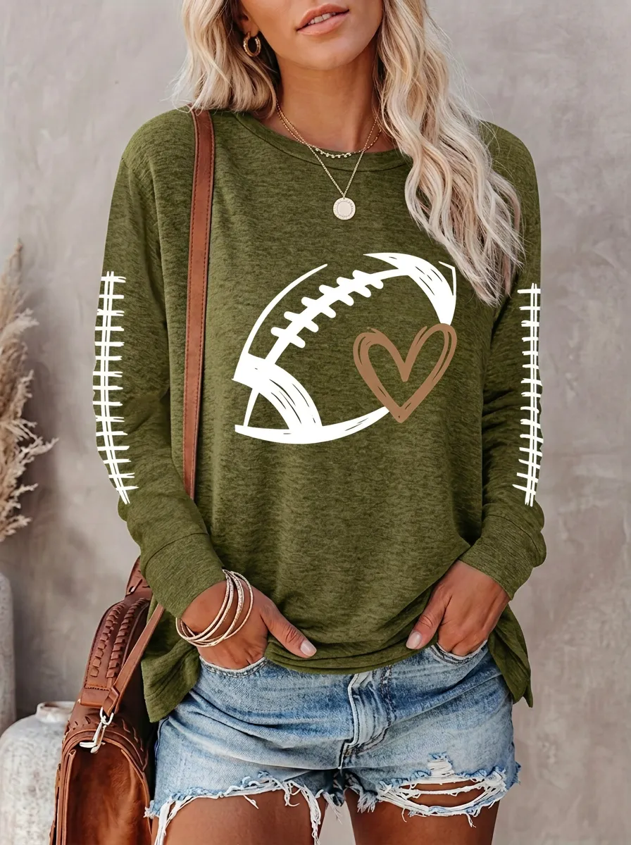 Women's Playbook Inspired Gridiron Heart Ball Crewneck Long Sleeve T-Shirt