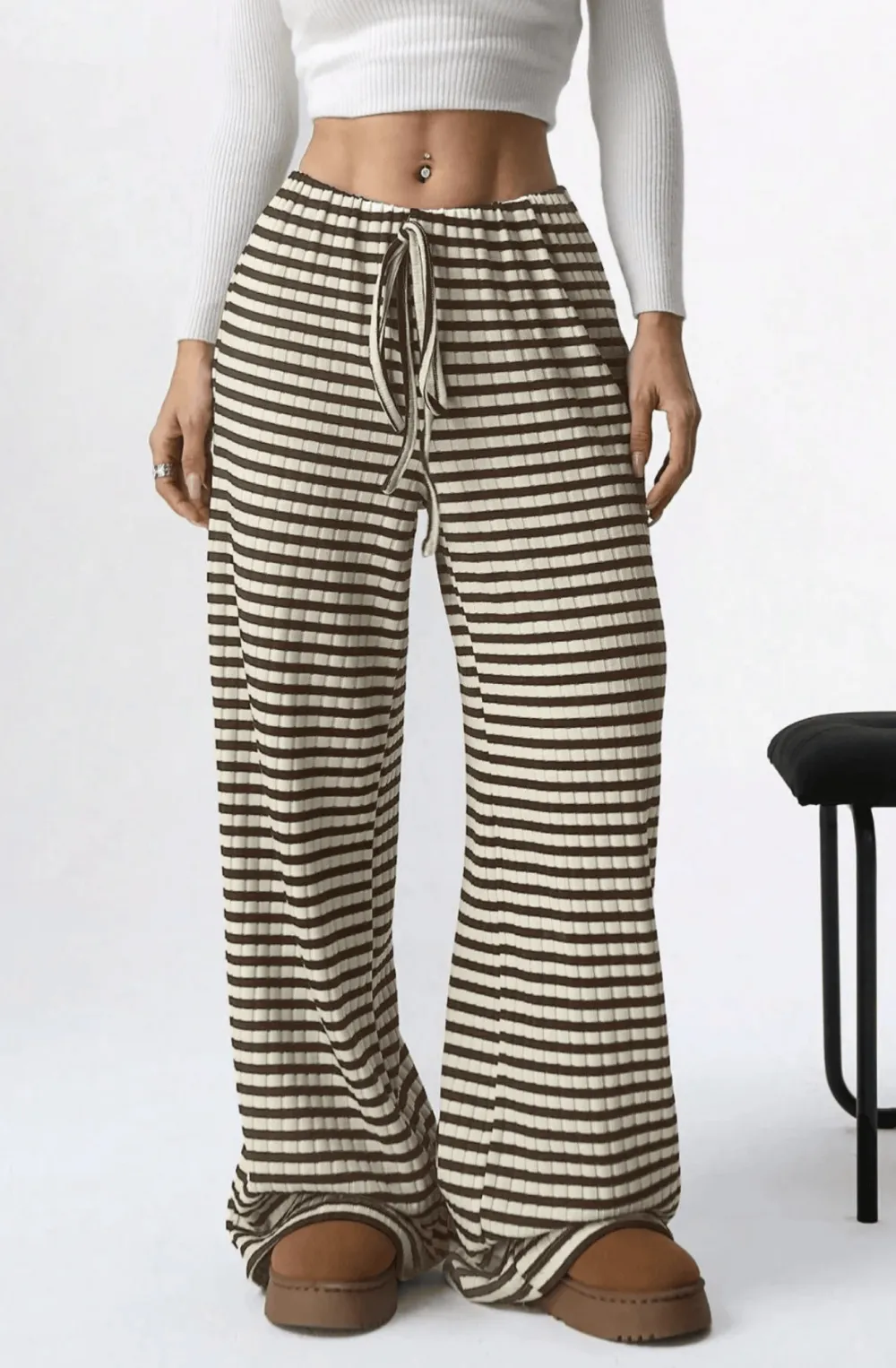 Striped Minimal Wide Leg Pants