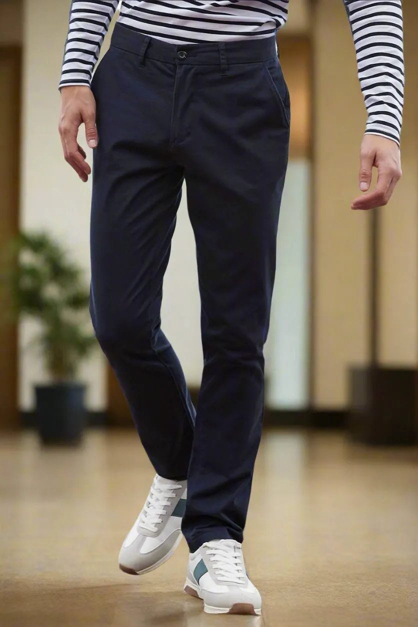 Men's Stretch Flat Front Plain Chino Trousers