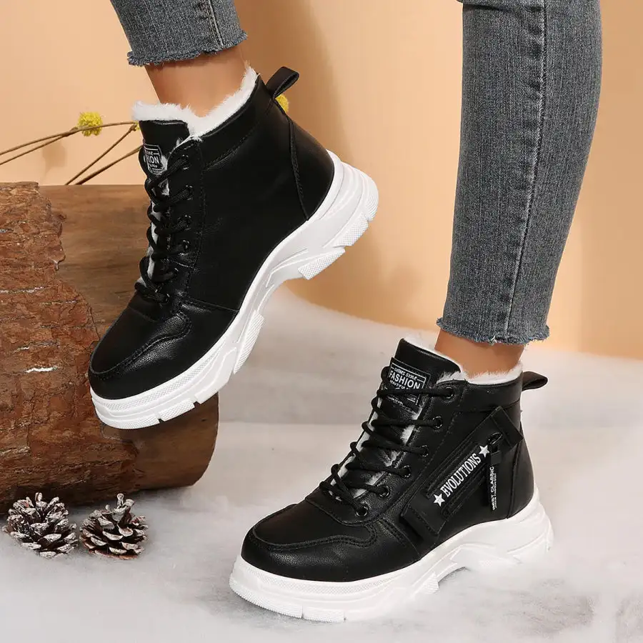 Lace Up Combat Boots with Fleece Line