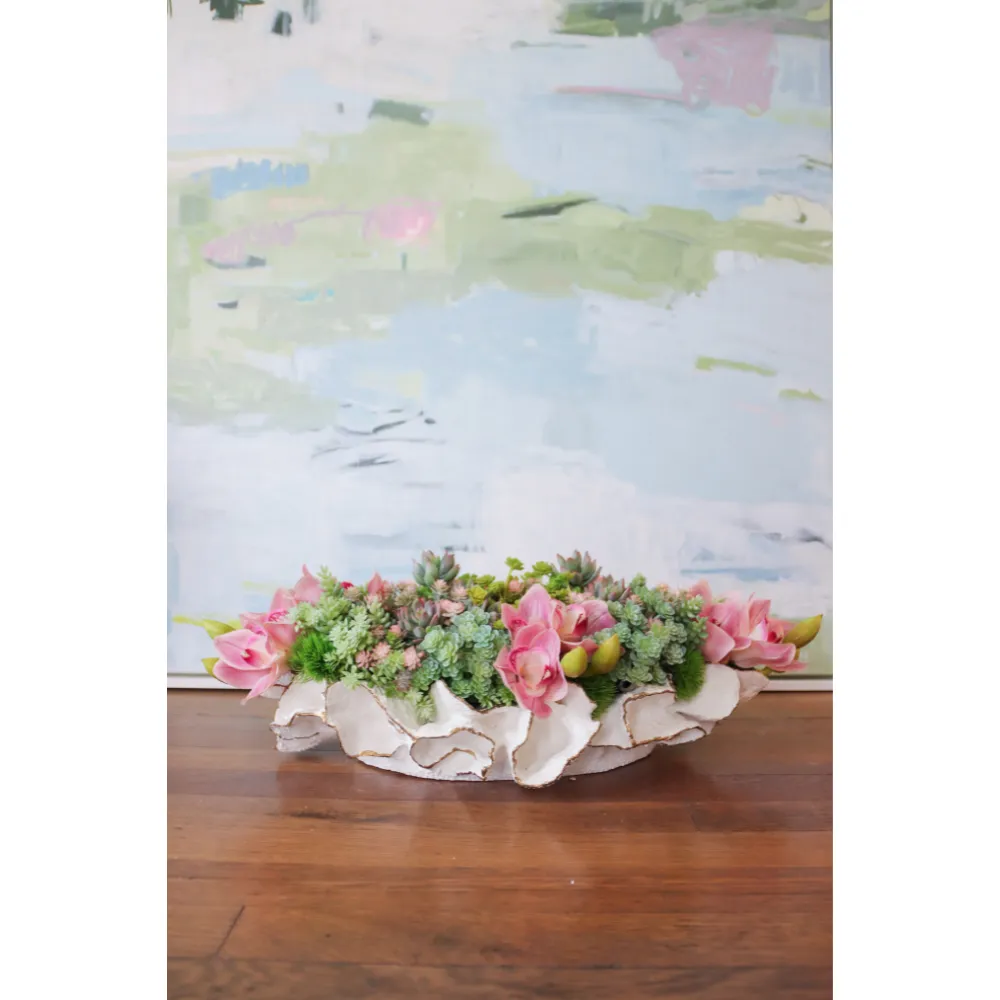 Textured Resin-Boat Orchid Succulent Arrangement